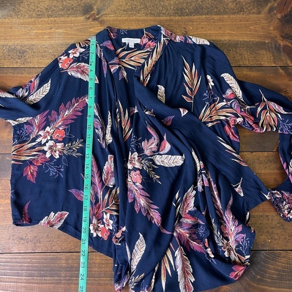 Patrons of Peace Floral Cardigan Boho Artsy Blue Long Sleeve Shawl Womens Medium - Picture 11 of 11